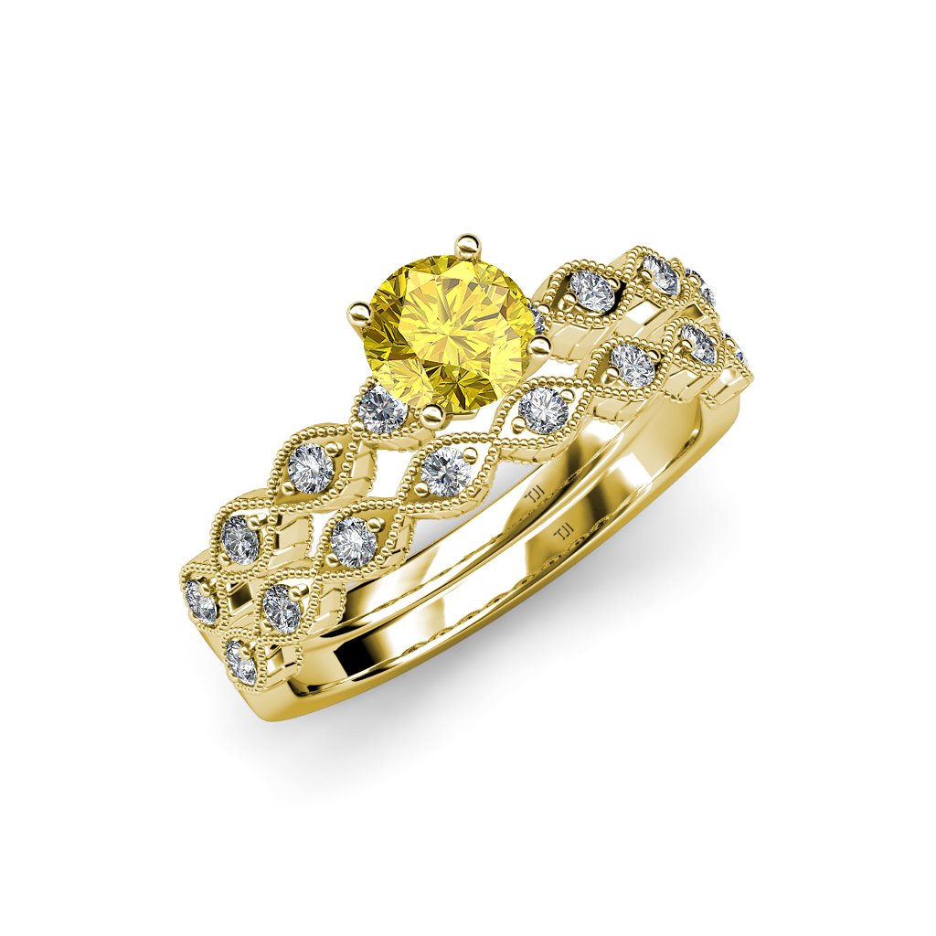 1.15 Carat Yellow Sapphire & Diamond Marquise Engagement Ring & Wedding Band Set in 14K Yellow Gold – Perfect for Proposals, Anniversaries & Bridal Jewelry