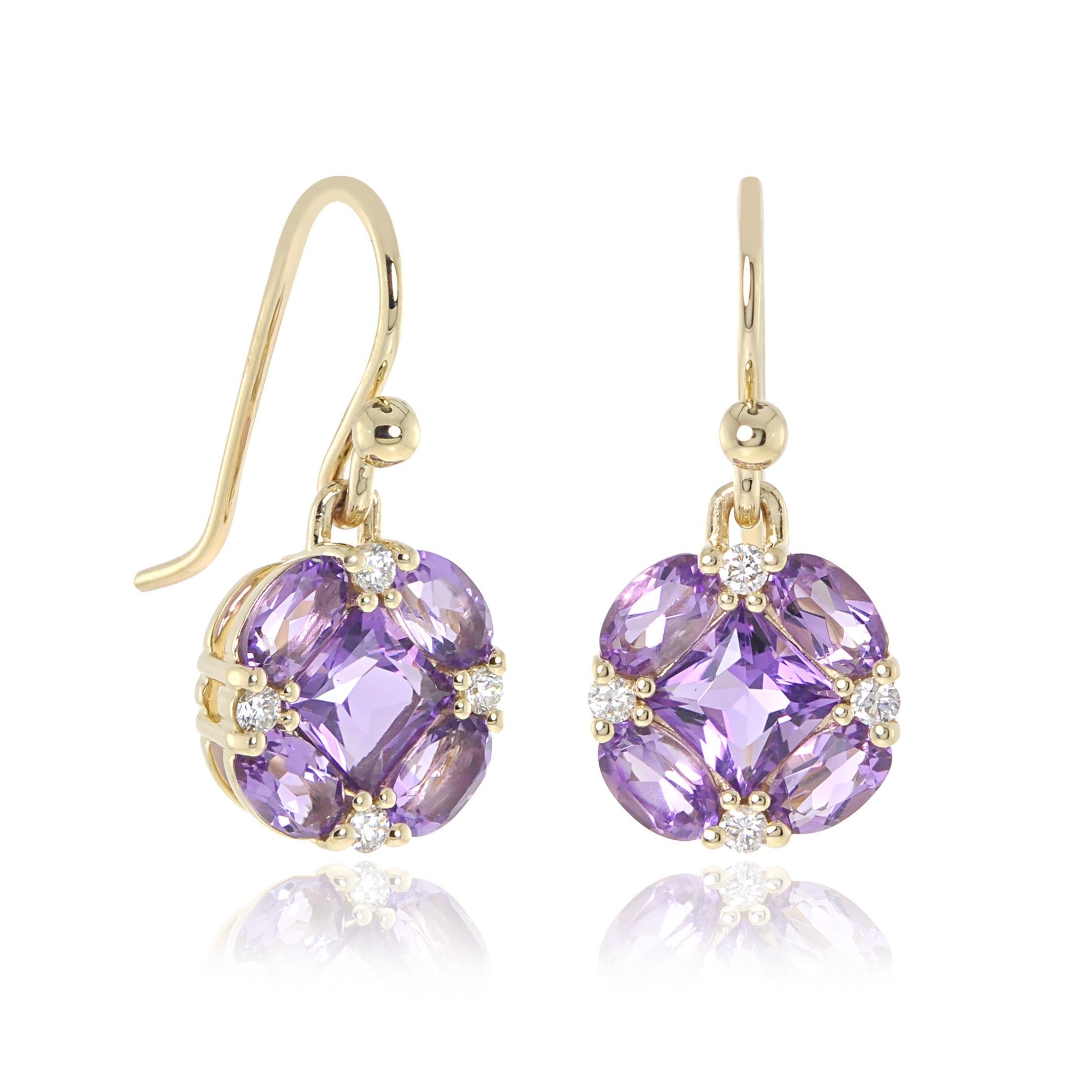 Exquisite Amethyst & Diamond Quadrille Drop Earrings for Women – Perfect for Weddings, Parties & Special Occasions