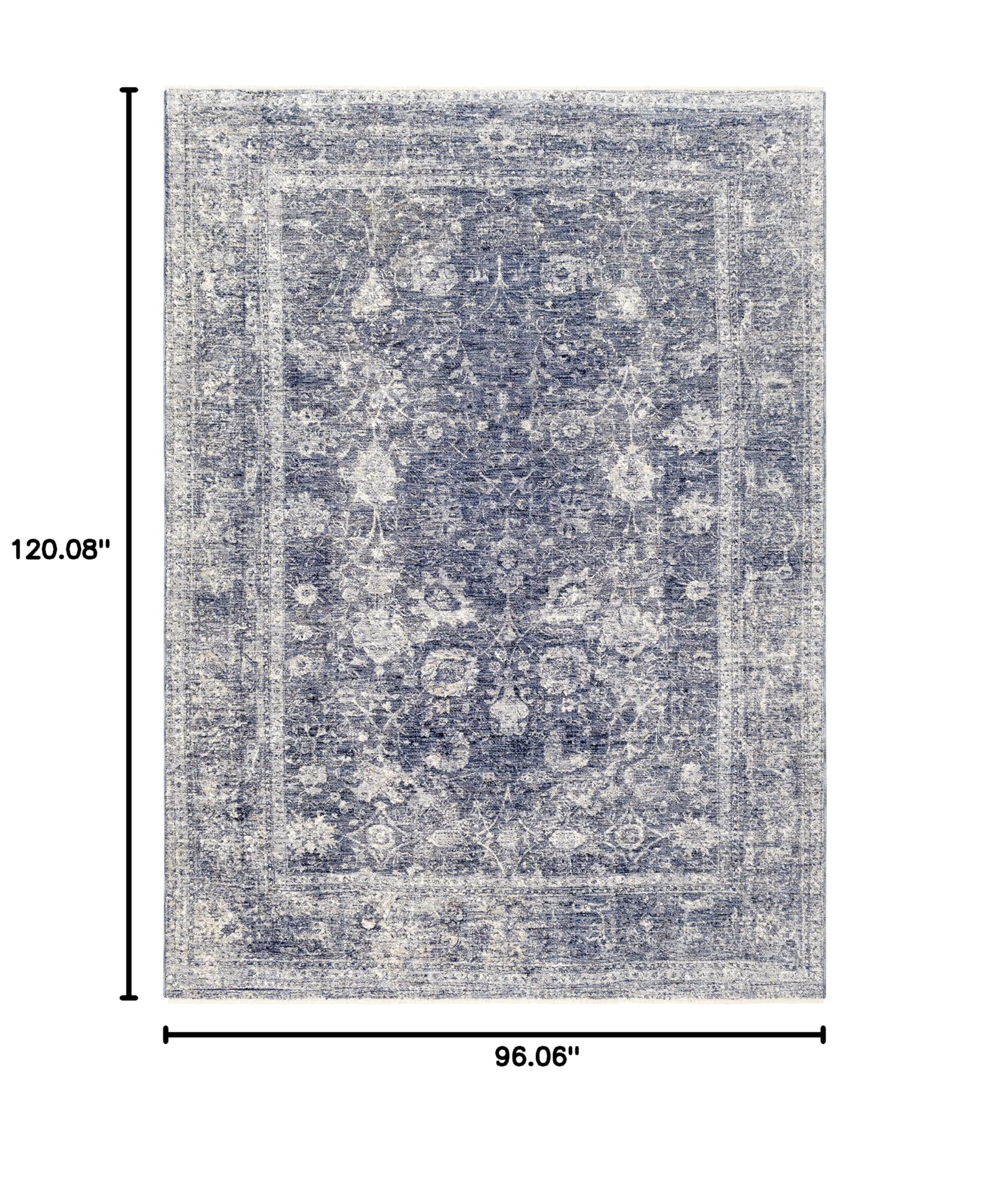 Hauteloom Eastham Traditional Blue Beige Area Rug 8' x 10' - Soft Living Room & Bedroom Carpet - Perfect for Home Decor, Cozy Spaces & Modern Interiors