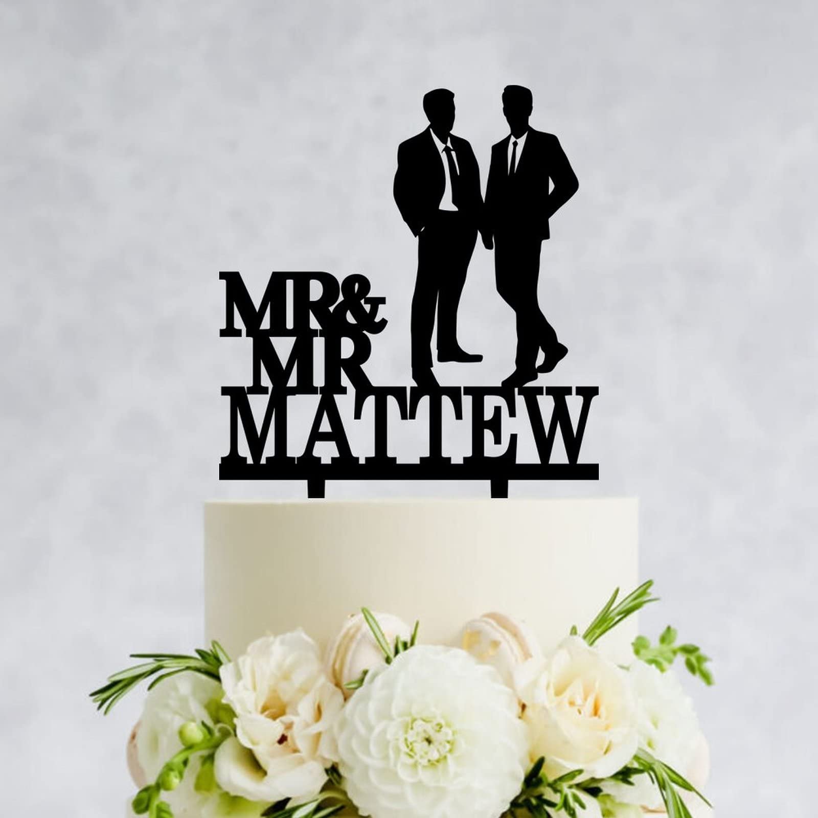 Custom Mr & Mr Wedding Cake Topper - Personalized Same Sex Groom & Groom Silhouette Topper - LGBT Wedding Party Decoration for Gay Couples - Perfect for Wedding Cakes, Anniversary Celebrations & LGBTQ+ Events