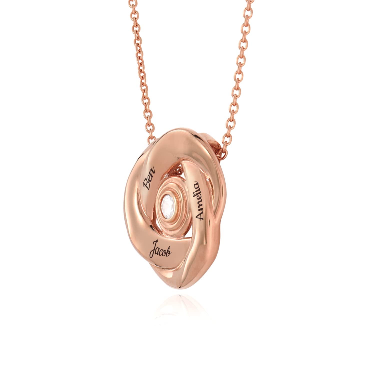 Personalized Love Knot Russian Ring Necklace - Diamond/Sterling Silver, Gold, Rose Gold Options - Custom Jewelry for Women - Perfect Gift for Mother's Day, Birthday, Anniversary - Elegant Necklace for Date Nights, Weddings & Special Occasions