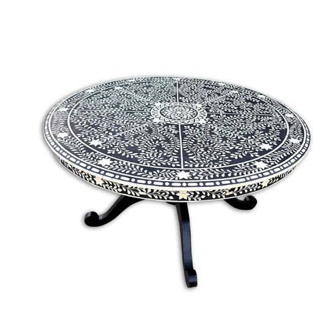 Elegant Bone and Inlay Round Pedestal Dining Table - Handcrafted Accent Table for Living Room, Dining Area & Home Decor | Perfect for Small Spaces & Apartment Dining