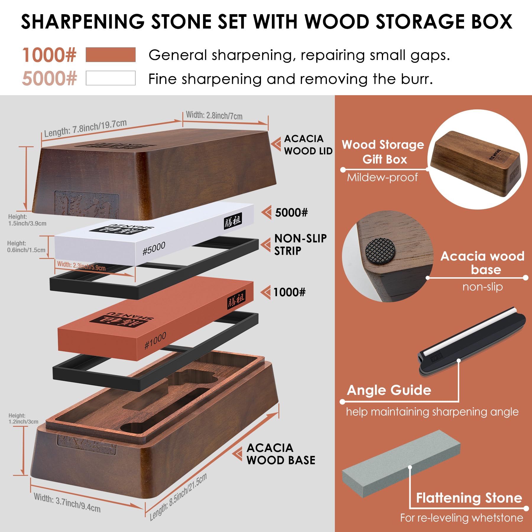 Premium 2-Piece Knife Sharpener Stone Set - 1000/5000 Grit Whetstone with Non-Slip Silicone Base & Angle Guide - Professional Knife Sharpening Kit for Kitchen, Hunting & Chef Knives - Perfect for Home Cooks & Professional Chefs