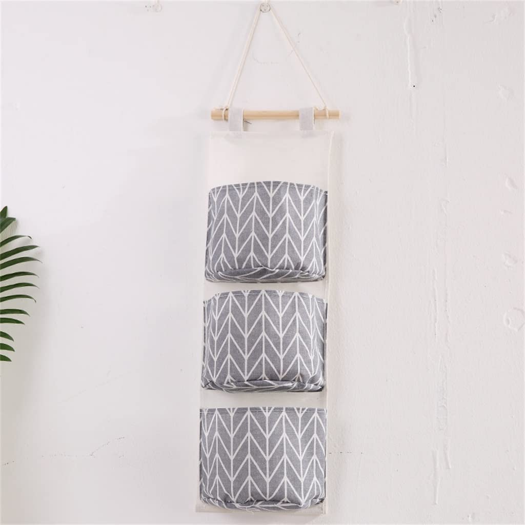 Linen Wall Hanging Storage Bag with 3 Pockets - Cute Closet Organizer for Clothes, Home Decor (60x20cm) - Perfect for Bedroom, Nursery & Dorm Organization