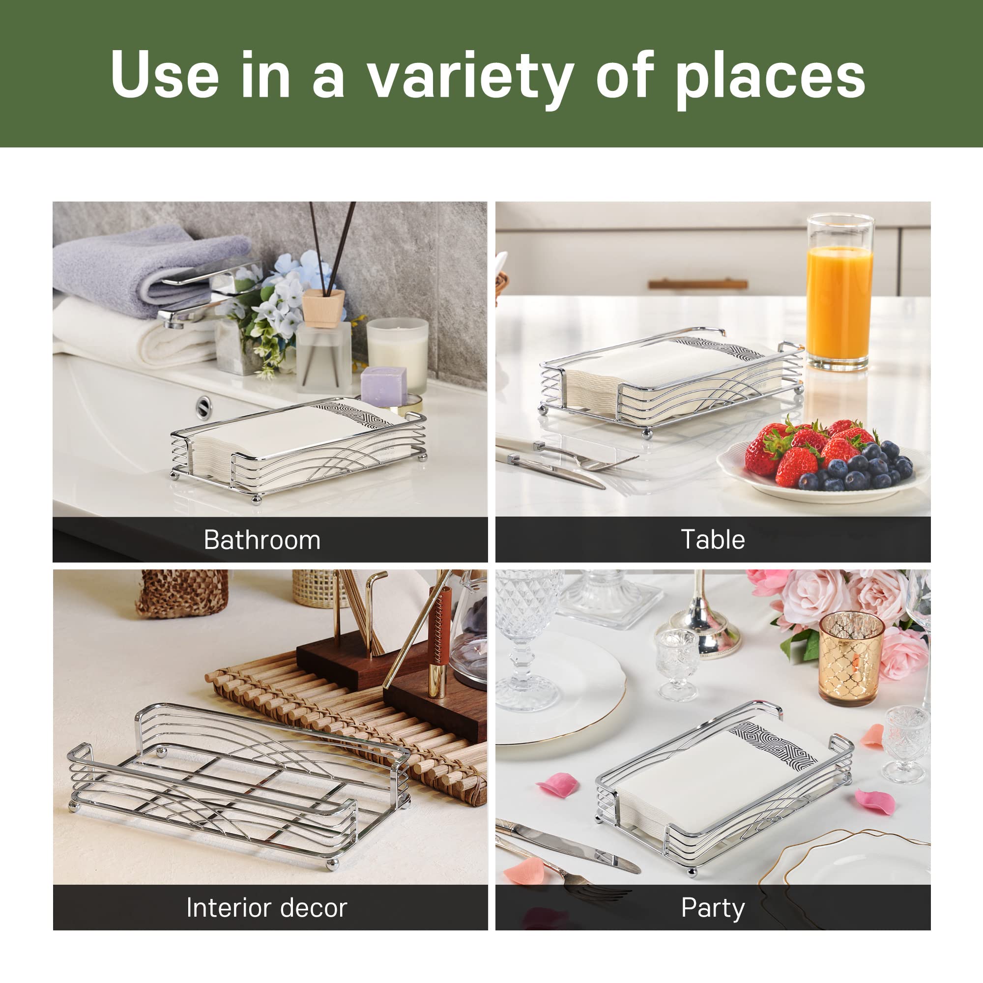 Silver Guest Towel Holder Tray for Bathroom - Elegant Hand Towel Organizer for Disposable Paper Towels | Perfect for Powder Rooms, Guest Bathrooms & Spa-Style Decor