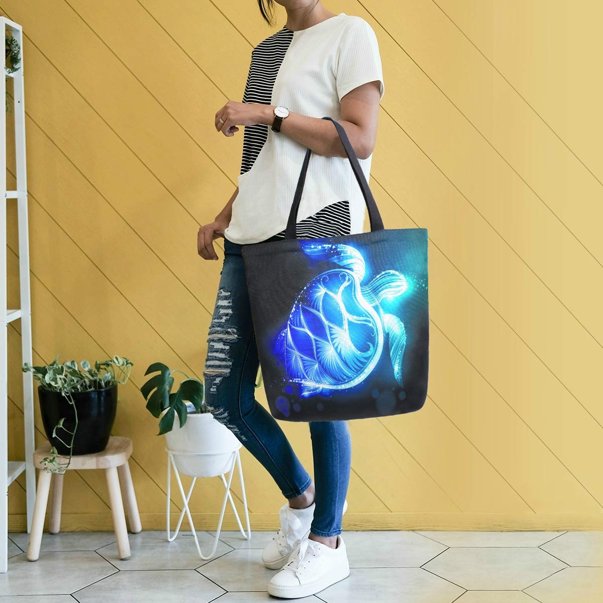 Large Women's Casual Shoulder Handbag - Naanle Ocean Turtle Canvas Tote | Reusable Multipurpose Heavy Duty Shopping Grocery Cotton Bag for Outdoors, Beach, Travel & Daily Use