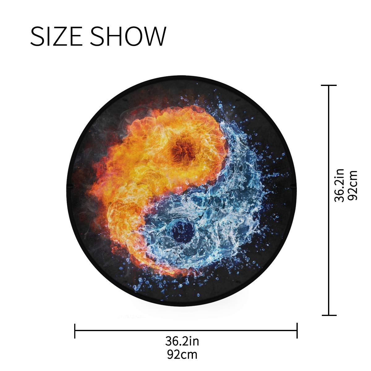 ALAZA Yin Yang Fire and Water Round Area Rug - 3' Diameter (92 cm) - Soft Non-Slip Boho Rug for Living Room, Bedroom, Yoga Studio & Meditation Space