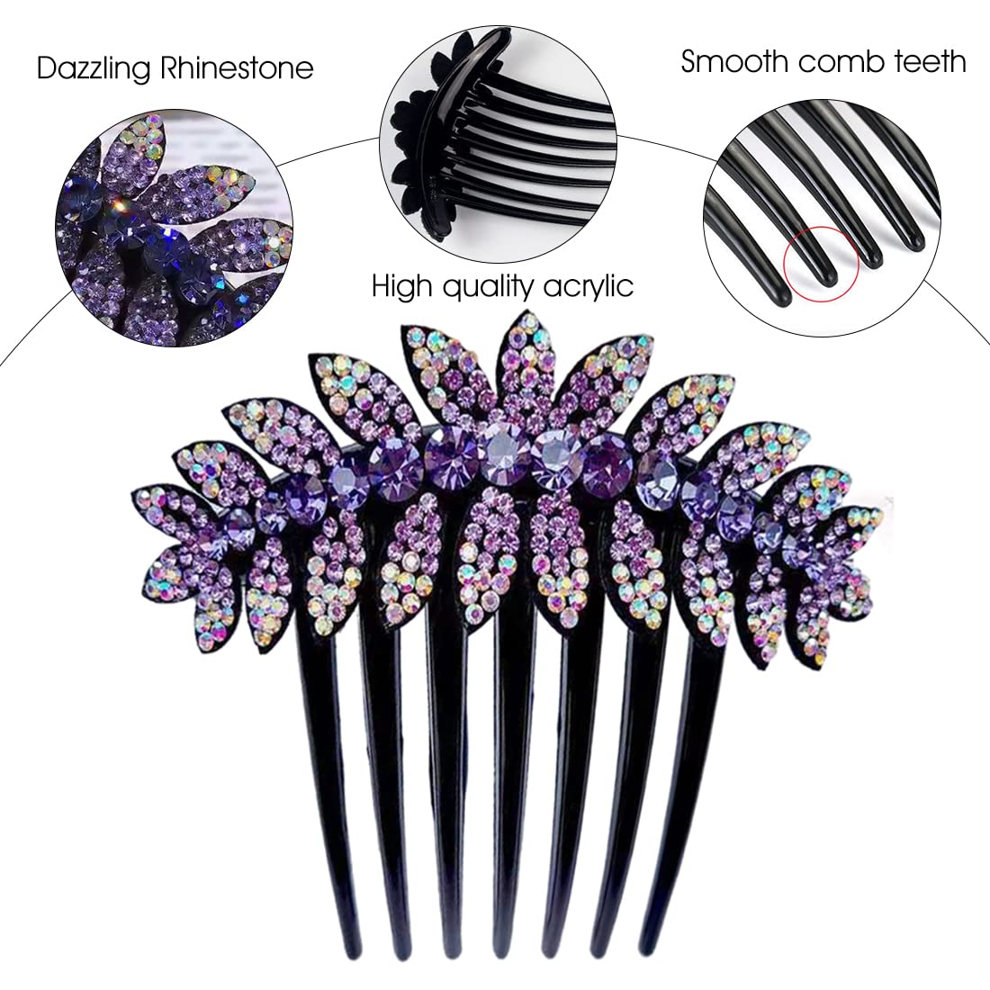 PALAY® Purple Leaf Hair Clips for Women - Crystal Flower Hair Comb Pins, Sliding Barrettes for Girls & Bridal Hair Accessories (Purple) - Perfect for Weddings, Parties & Everyday Styling