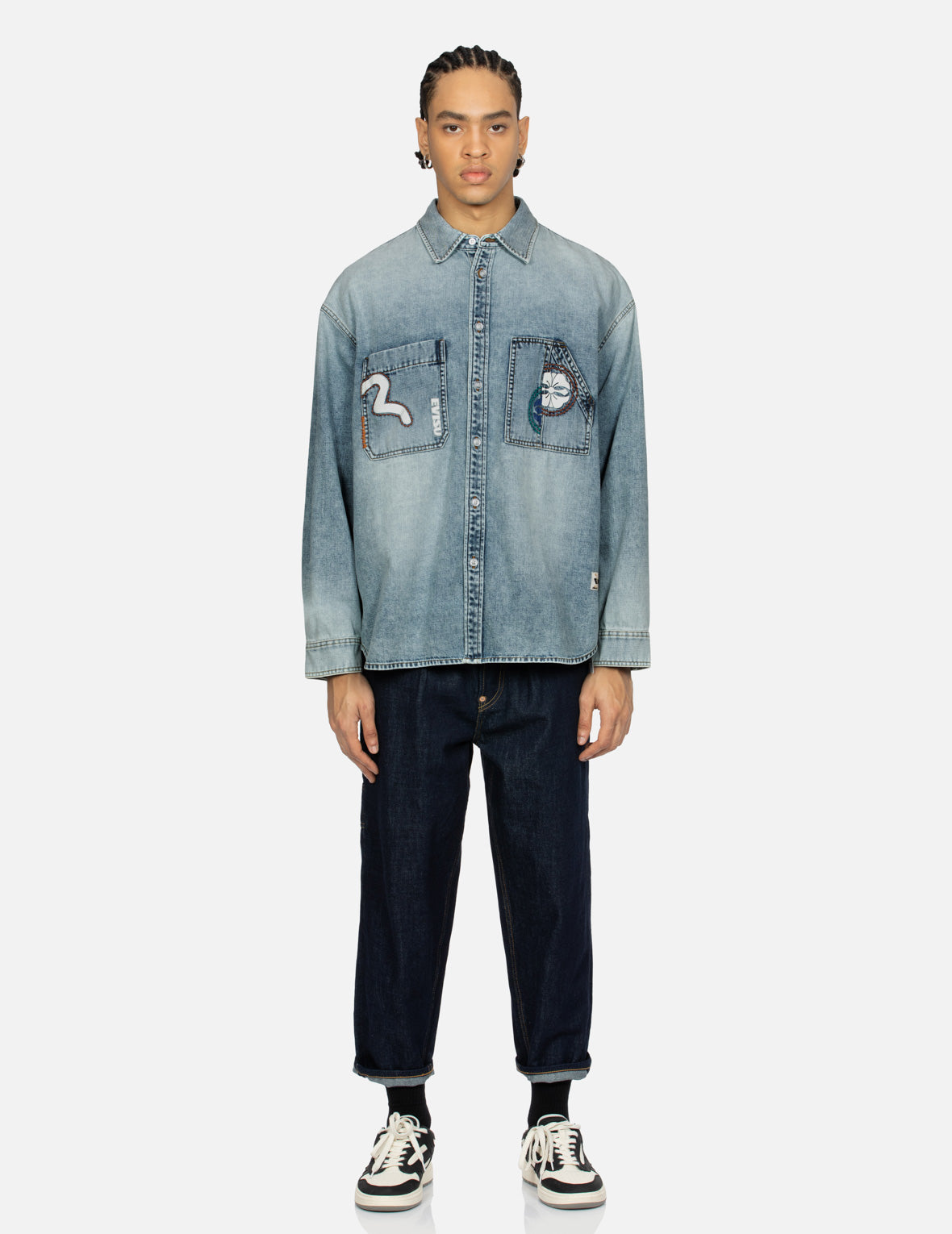 Hand Stitched Multi-Print Loose Fit Denim Shirt for Men & Women | Casual & Streetwear Style | Perfect for Outdoor Activities, Travel & Everyday Wear