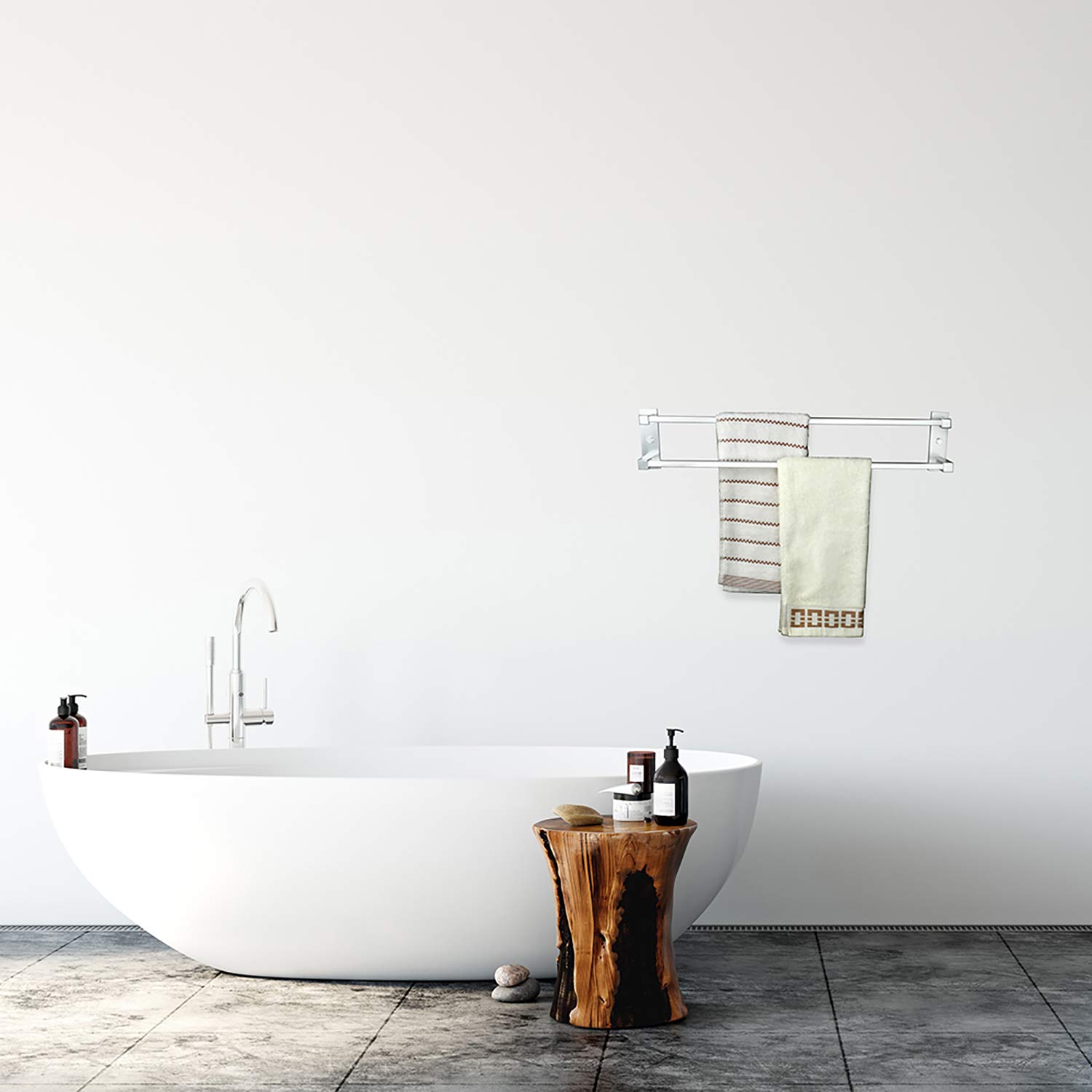 No Drill Double Bar Towel Rack - 25.4 Inch Self Adhesive Wall Mounted Stainless Steel Towel Holder for Bathroom, Kitchen & Hotel - Strong Adhesive for Heavy Towels - LT-92001