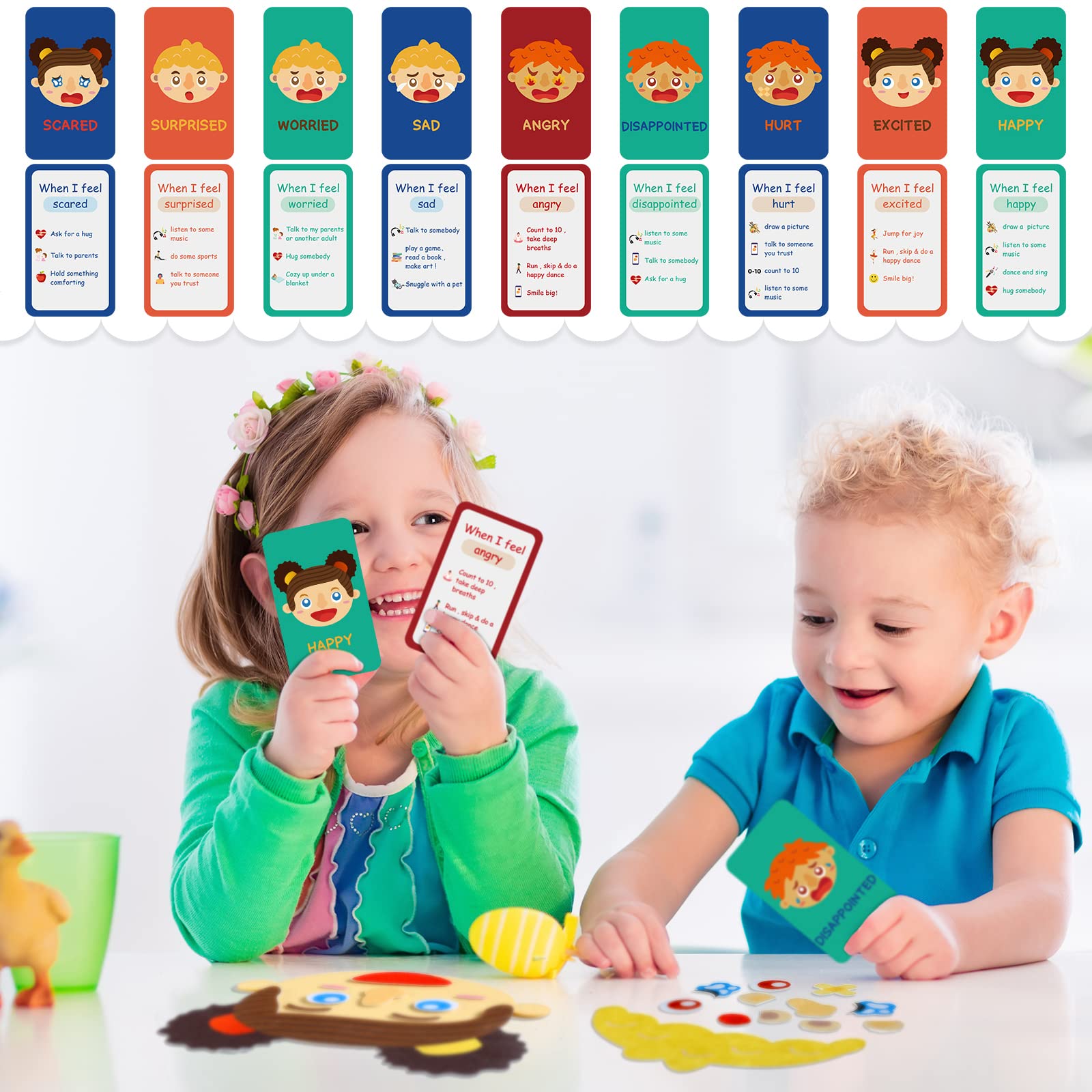 43 Pcs Social Emotional Learning Activities for Kids - Feelings Toys, Making Faces & Describing Emotions - Educational Games for Preschool Learning - Perfect for Classroom, Therapy & Home Use