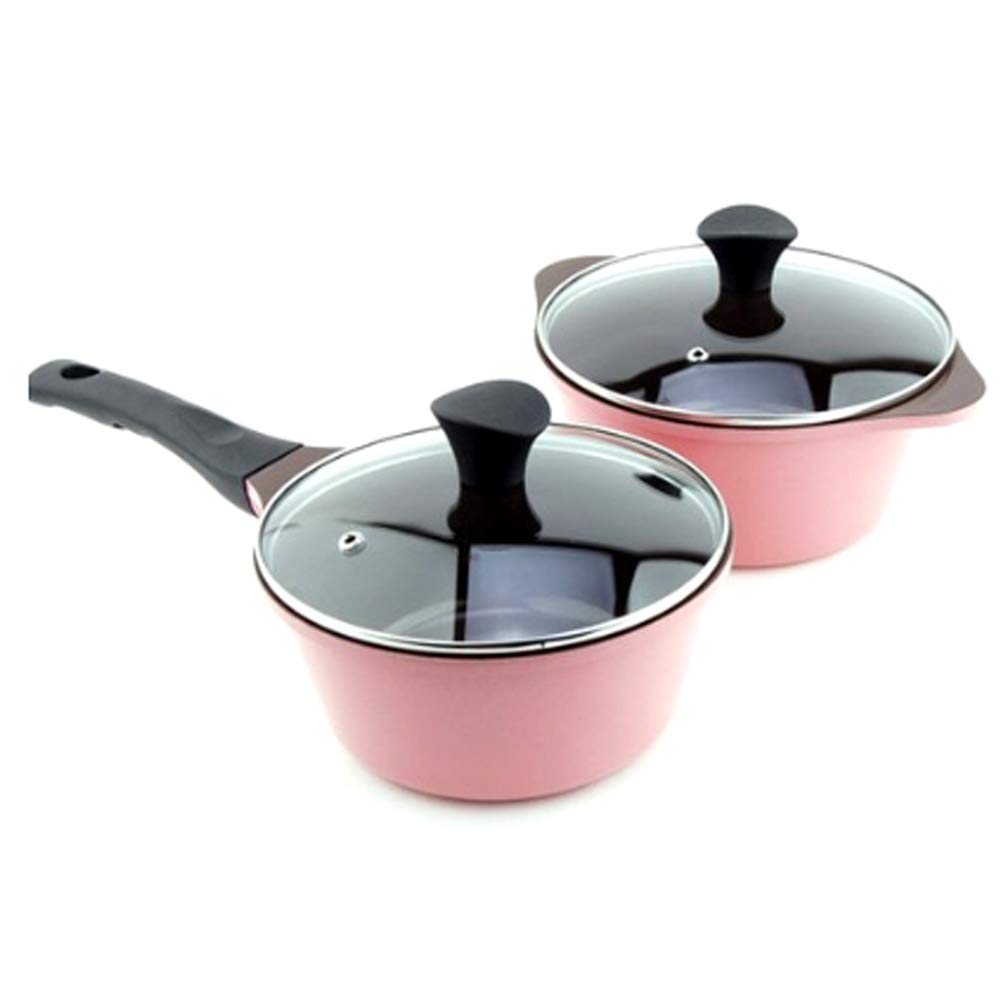 Nonstick Ceramic Cookware Set - 4-Piece Pink Pots and Pans with Thermo-Spot Heat Indicator, Dishwasher Safe & Oven Safe Kitchenware for Baking, Cooking, and Serving - Perfect for Home Chefs and Family Meals