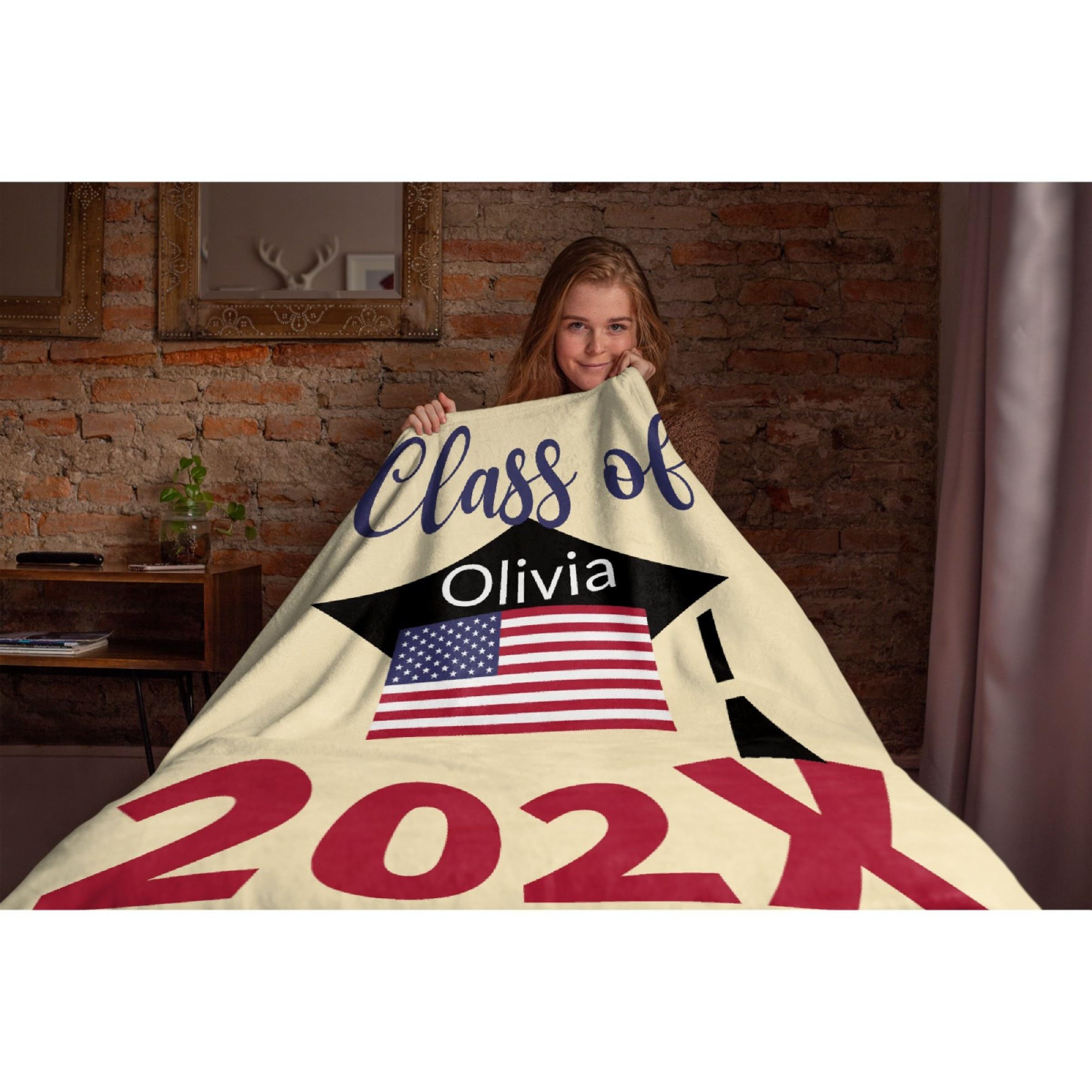 Personalized Graduation Blanket for Men & Women - Class of 2024 Custom Name Plush Throw, Soft Fuzzy Flannel Blanket 60