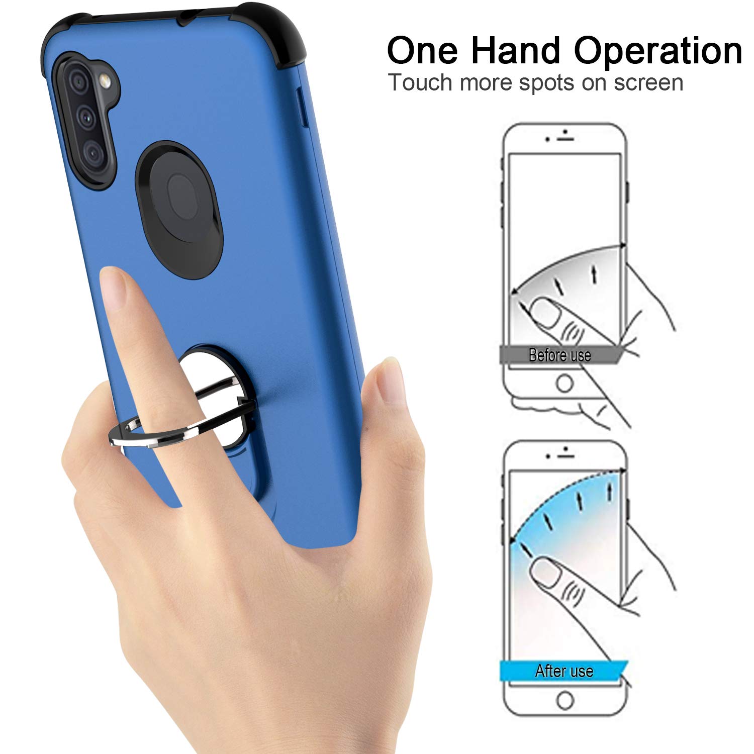 Shockproof Samsung Galaxy A11 Case with Screen Protector & Ring Holder Kickstand - Compatible with SM-A115F (Blue) | Perfect for Daily Protection, Hands-Free Viewing & Secure Grip