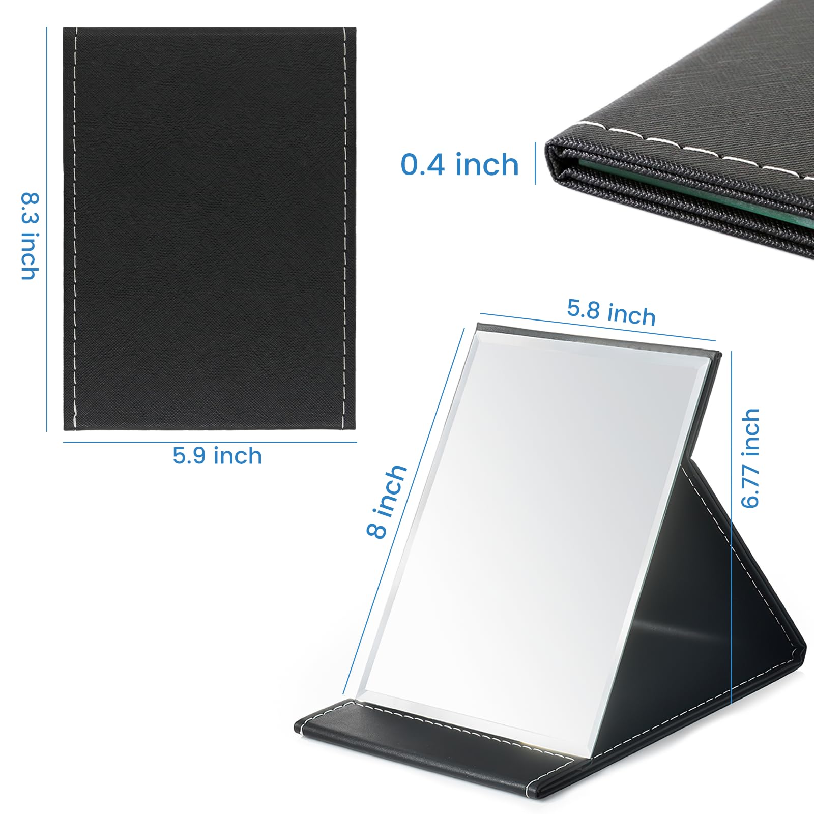OWLKELA 21x15cm Portable Folding Mirror - Super HD Compact Makeup Mirror with Black PU Leather Cover | Travel Vanity Mirror for Home, Office & On-the-Go | Free Standing Tabletop Foldable Mirror for Perfect Makeup Anywhere