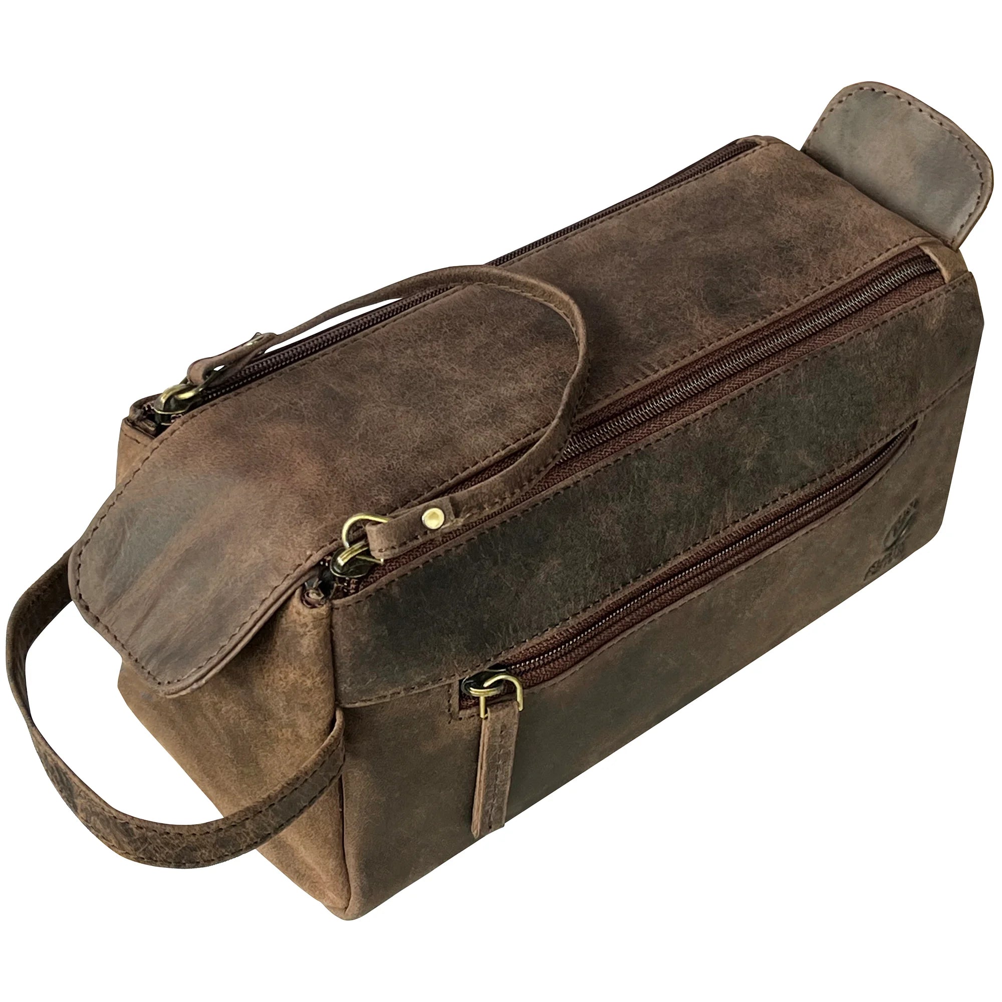 Premium Leather Travel Shaving Kit - Dark Brown Men's Grooming Bag for Toiletries & Razors | Perfect for Business Trips, Camping & Home Use