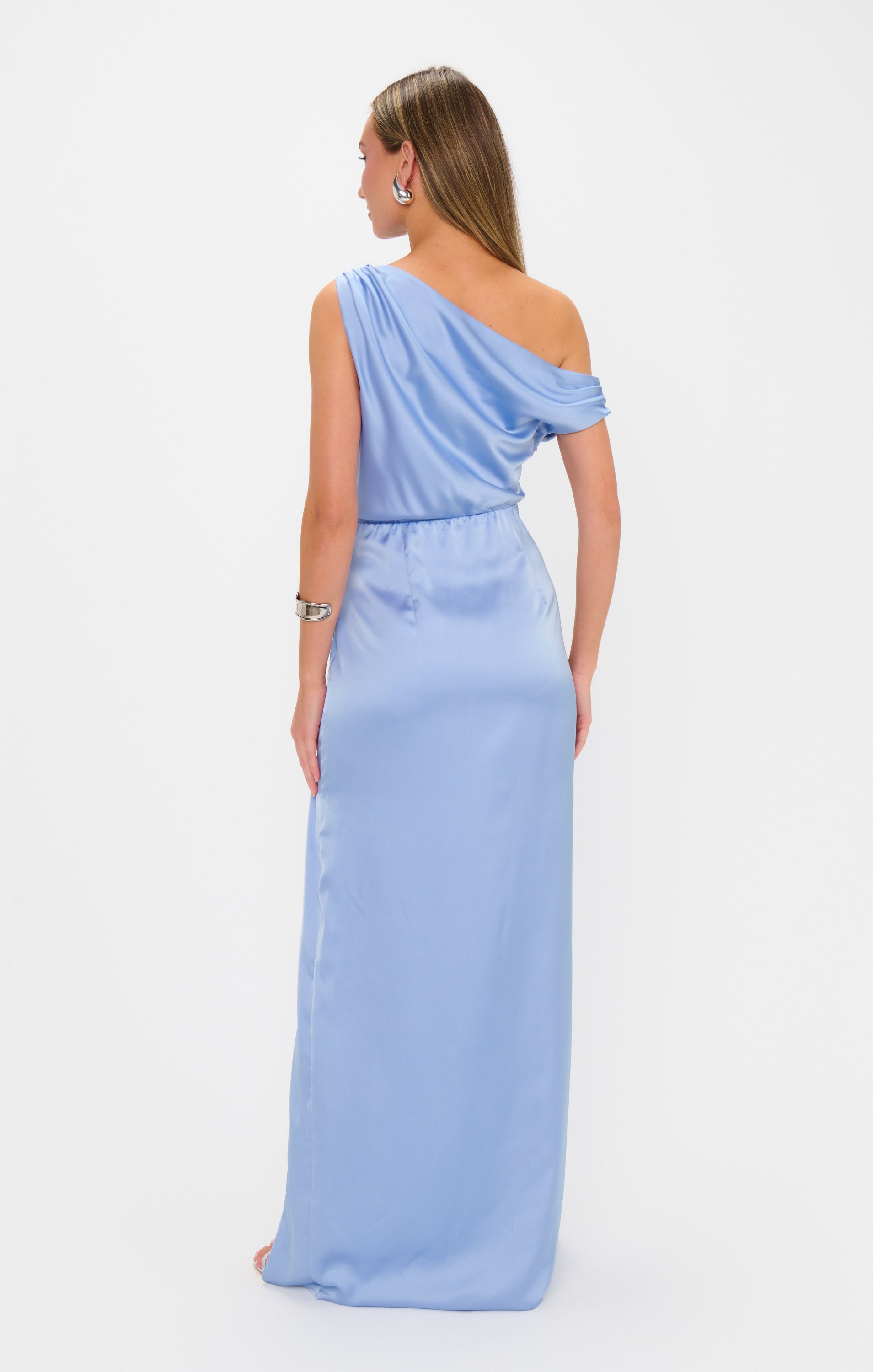 Jodie Dress - Elegant Luxe Satin Evening Gown in Borrowed Blue | Perfect for Weddings, Prom & Special Occasions