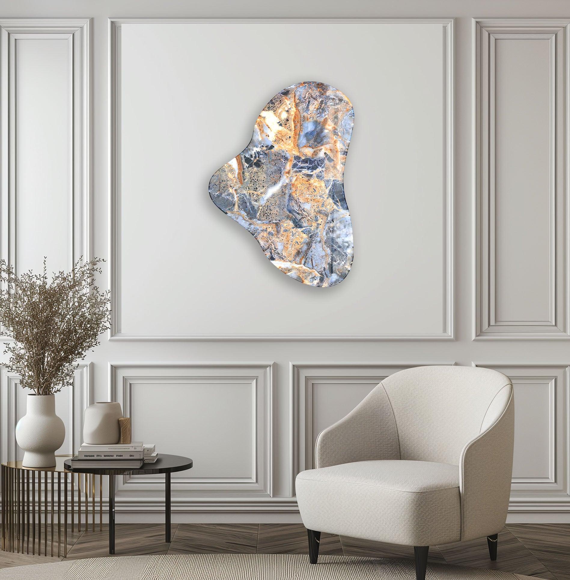 Blue Marble Pattern Asymmetric Glass Wall Art - Modern Abstract Home Decor for Living Room, Bedroom, Office - Handcrafted Glass Panel for Unique Interior Design Accent