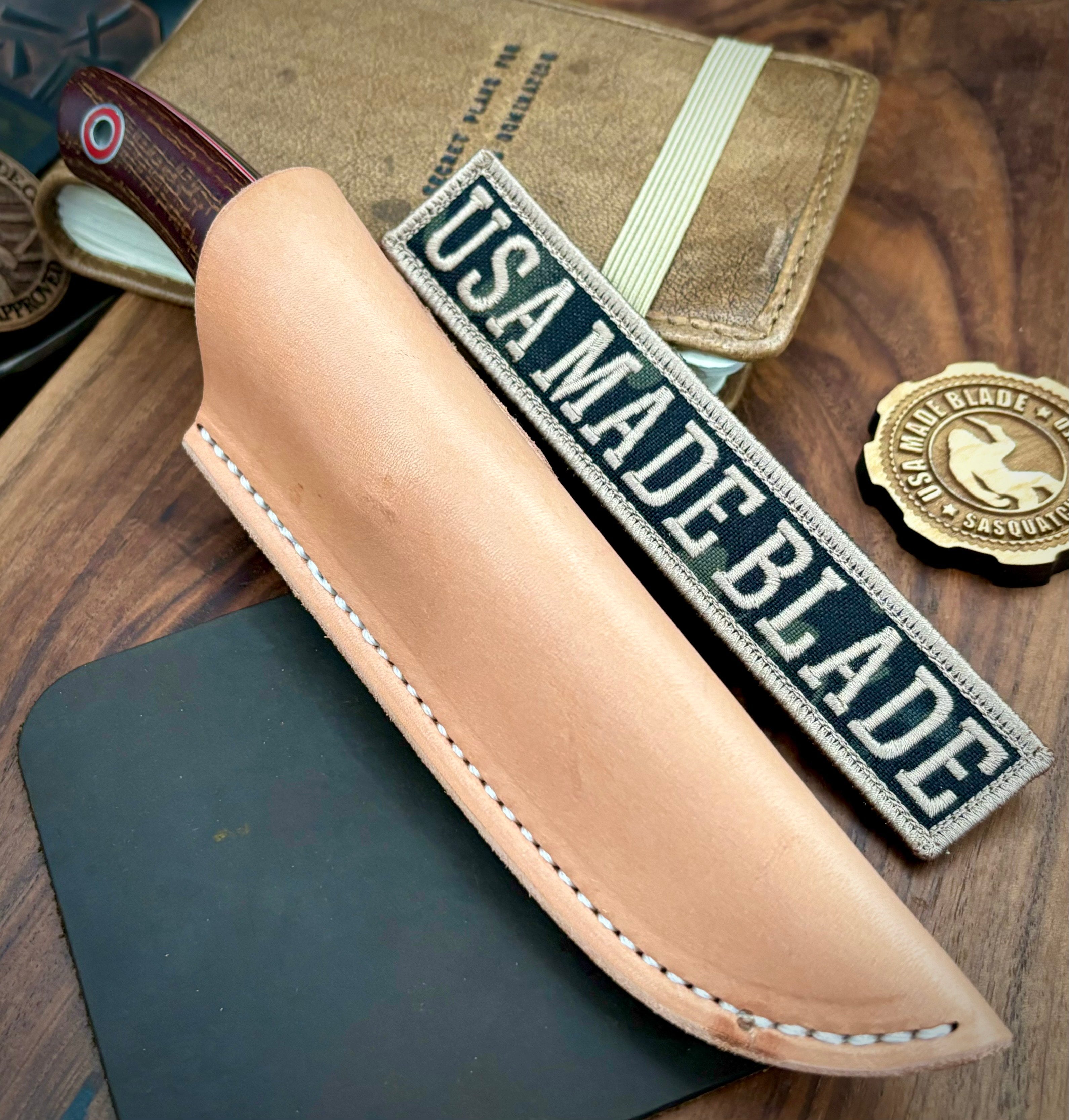 Fiddleback Forge Ladyfinger Knife - PB&J Burlap Handle with Black Liners & Red/White Pin Stripe - A2 Steel Blade - Perfect for Camping, Hunting, and Outdoor Adventures