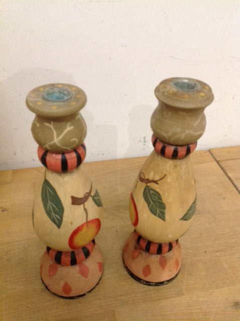 10 Pairs of Hand-Painted Wooden Candle Holders - Rustic Home Decor for Wedding, Party & Table Centerpiece