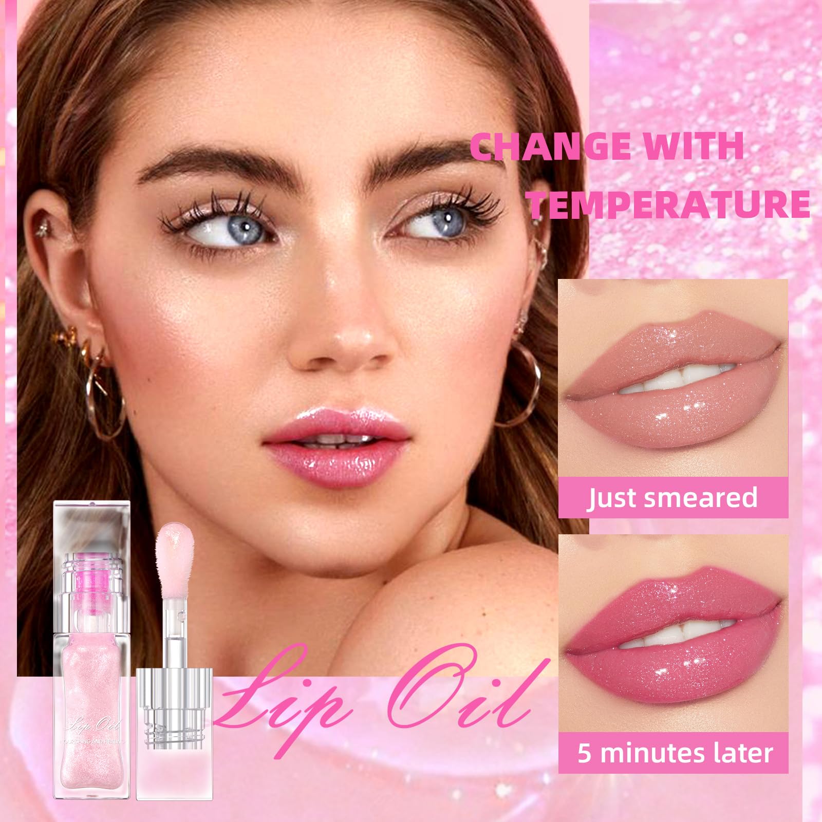 Magic Color Changing Lip Oil - Hydrating Lip Gloss with Warm Color Change, Long Lasting Shimmery Finish | Perfect for Everyday Wear, Date Nights & Special Occasions
