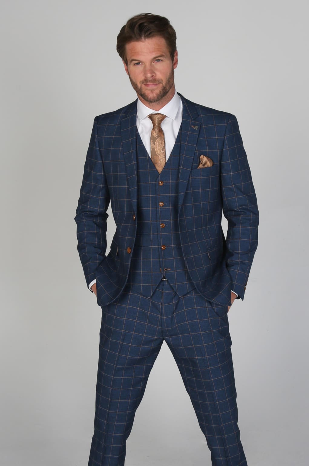 Hamleys Navy Blue Men's Three Piece Suit | Formal Business Attire | Perfect for Weddings, Office & Special Occasions