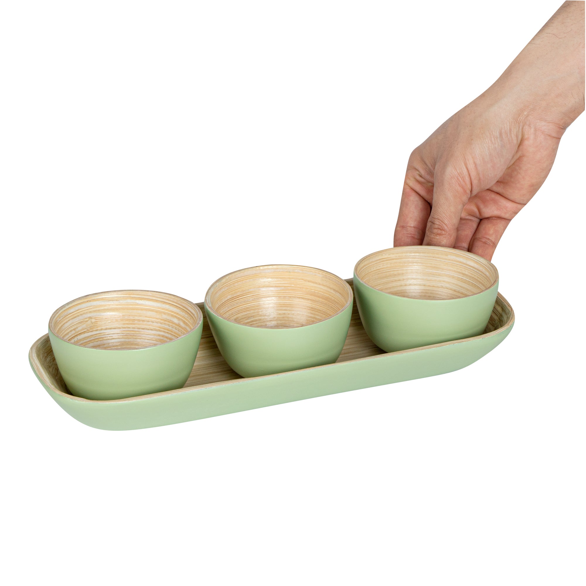 Premium Bamboo Bowl Set - 3 Eco-Friendly Green Bamboo Bowls with Tray | 11.75