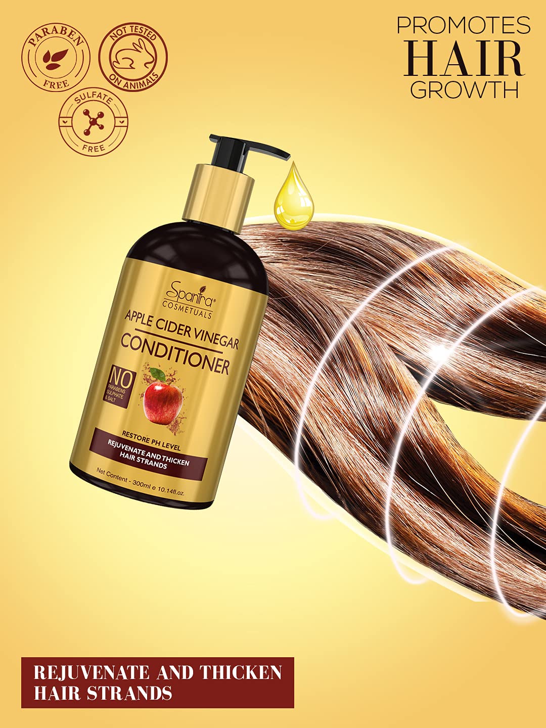 Organic Apple Cider Vinegar Hair Conditioner 300ml - Sulfate & Paraben Free - Hair Thickening & Revitalizing Treatment for Damaged Hair - Perfect for Dry, Frizzy Hair Care Routine at Home or Salon