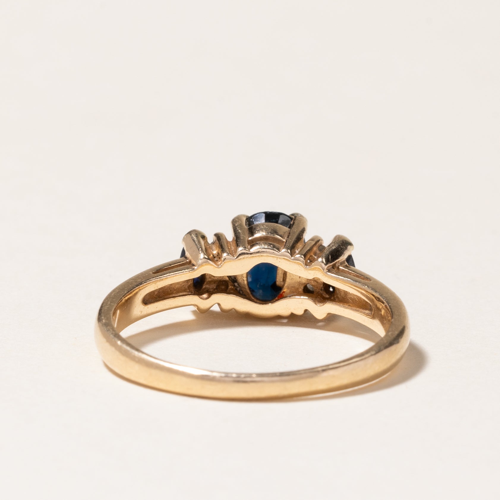 14K Gold Three Stone Sapphire and Diamond Ring - 1.14ctw Sapphire & 0.06ctw Diamonds - Size 8 - Elegant Engagement, Anniversary or Gift Jewelry for Women
