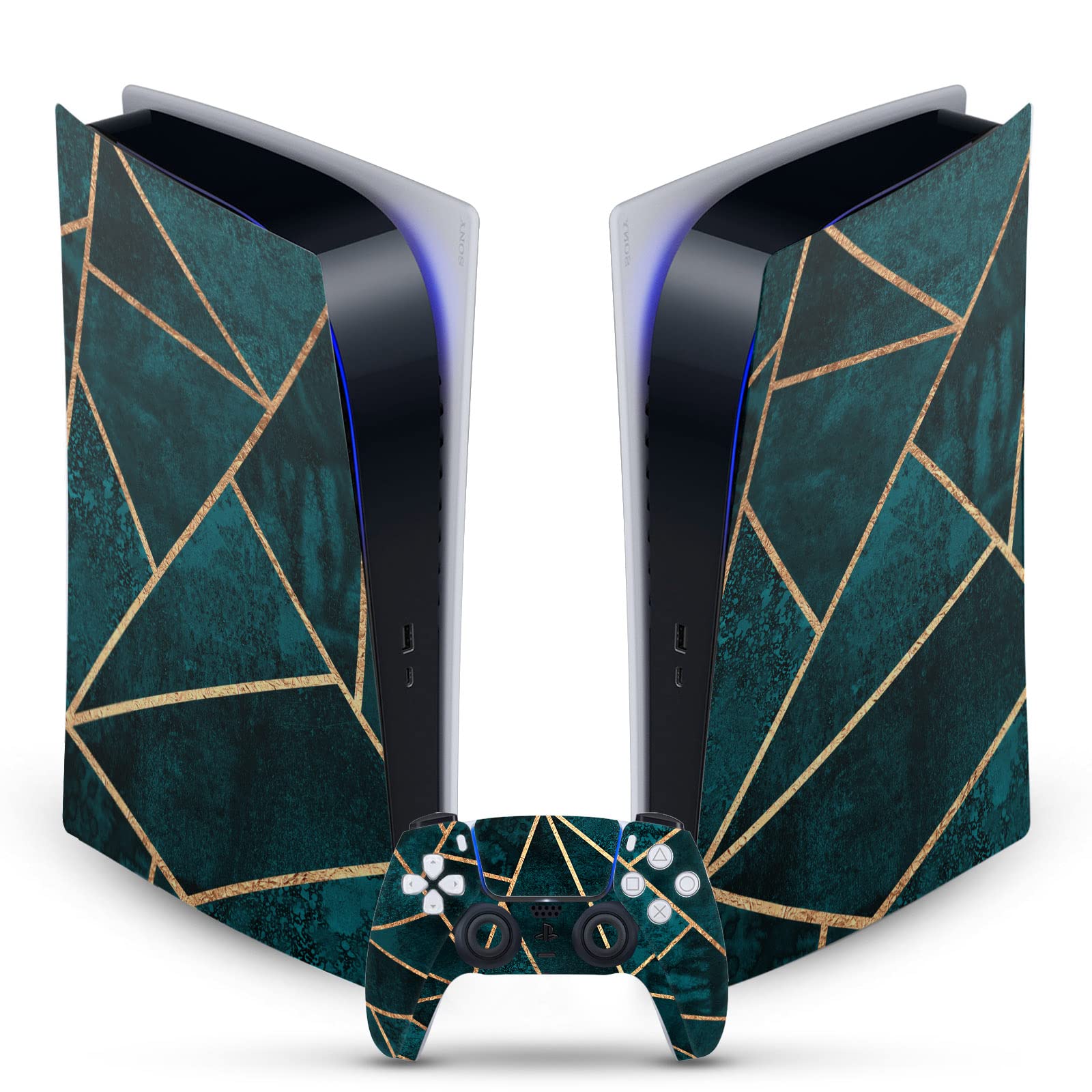 Deep Teal Stone Art Mix Vinyl Faceplate Sticker & Skin Cover for Sony PS5 Digital Edition Console & DualSense Controller - Protective Gaming Decal for Playstation 5 Accessories | Perfect for Customization & Console Protection