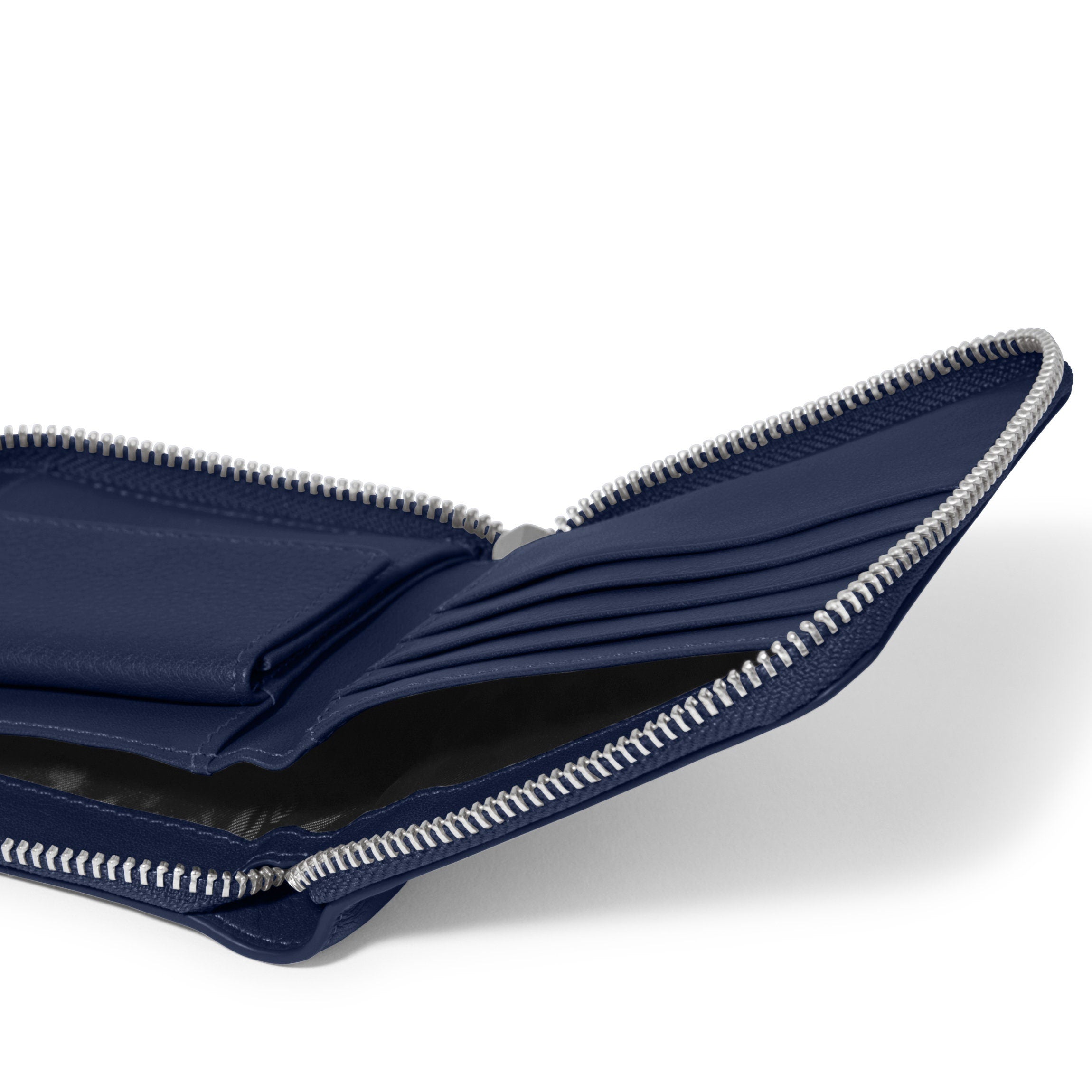 Premium Navy Blue Small Zippered Wallet for Men & Women - Slim RFID Blocking Leather Card Holder for Travel, Business & Everyday Use