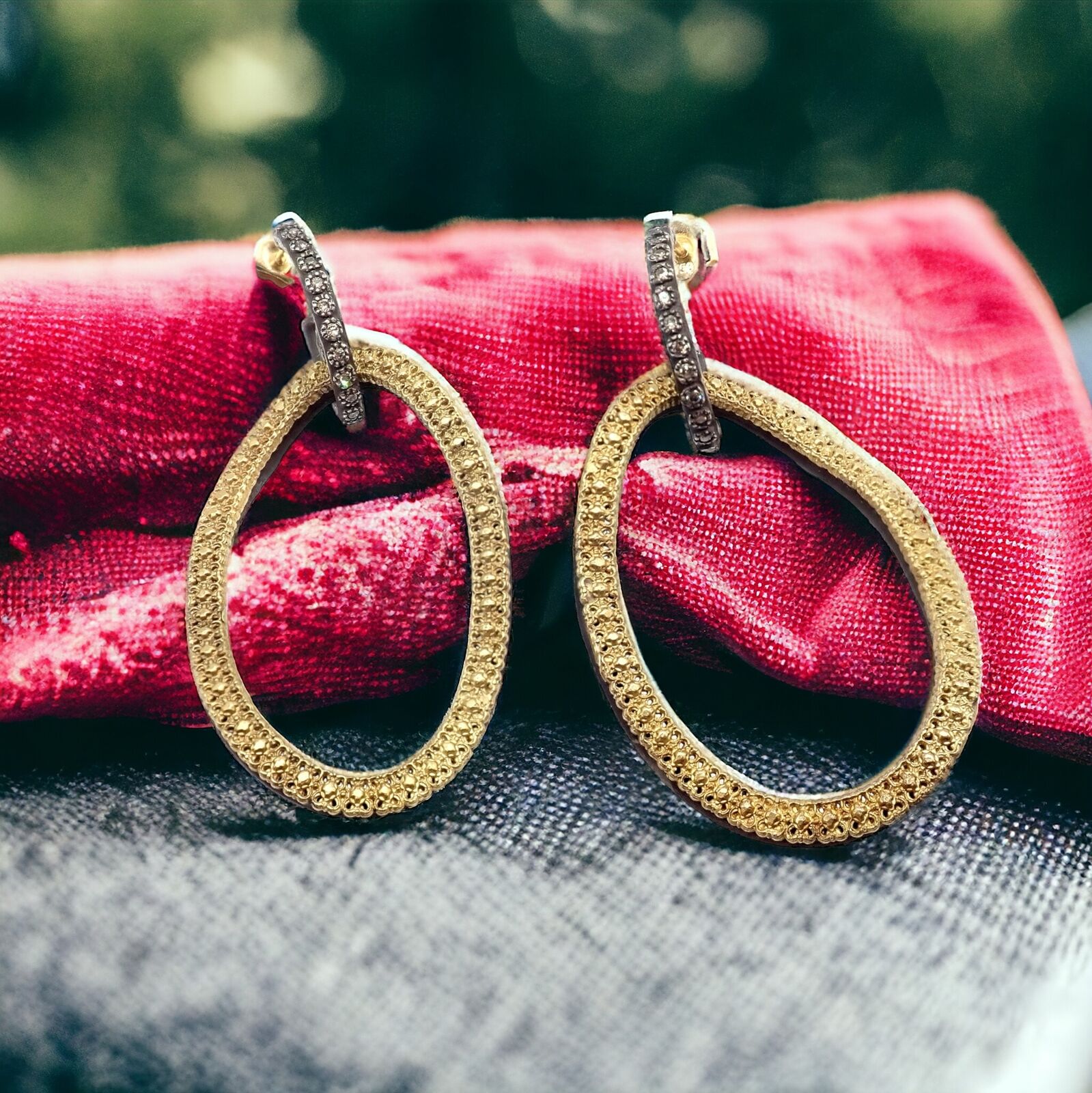 18K Yellow Gold & Blackened Sterling Silver Diamond Statement Earrings for Women | Luxury Dangle Earrings for Parties, Weddings & Special Occasions