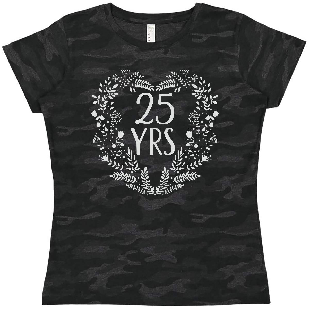 Inktastic 25th Anniversary Chalk Floral Wreath Women's T-Shirt | Vintage Floral Print Casual Tee for Women | Perfect for Anniversary Gifts, Casual Wear & Everyday Outfits