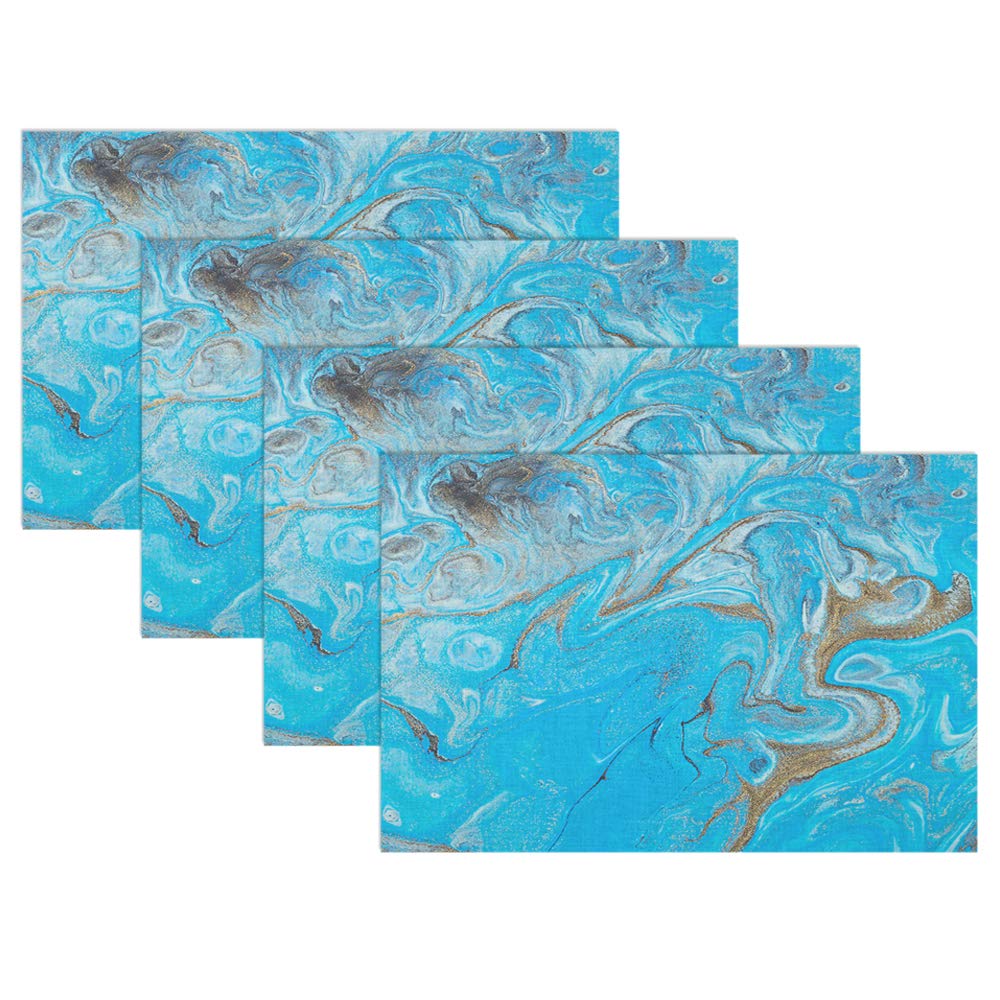 Swono Blue Marble Placemat Set of 4 - Abstract Acrylic Paint Design, Oilproof 12x18 Inch Table Mats for Dining & Kitchen Decor | Perfect for Dinner Parties, Holiday Gatherings & Everyday Use
