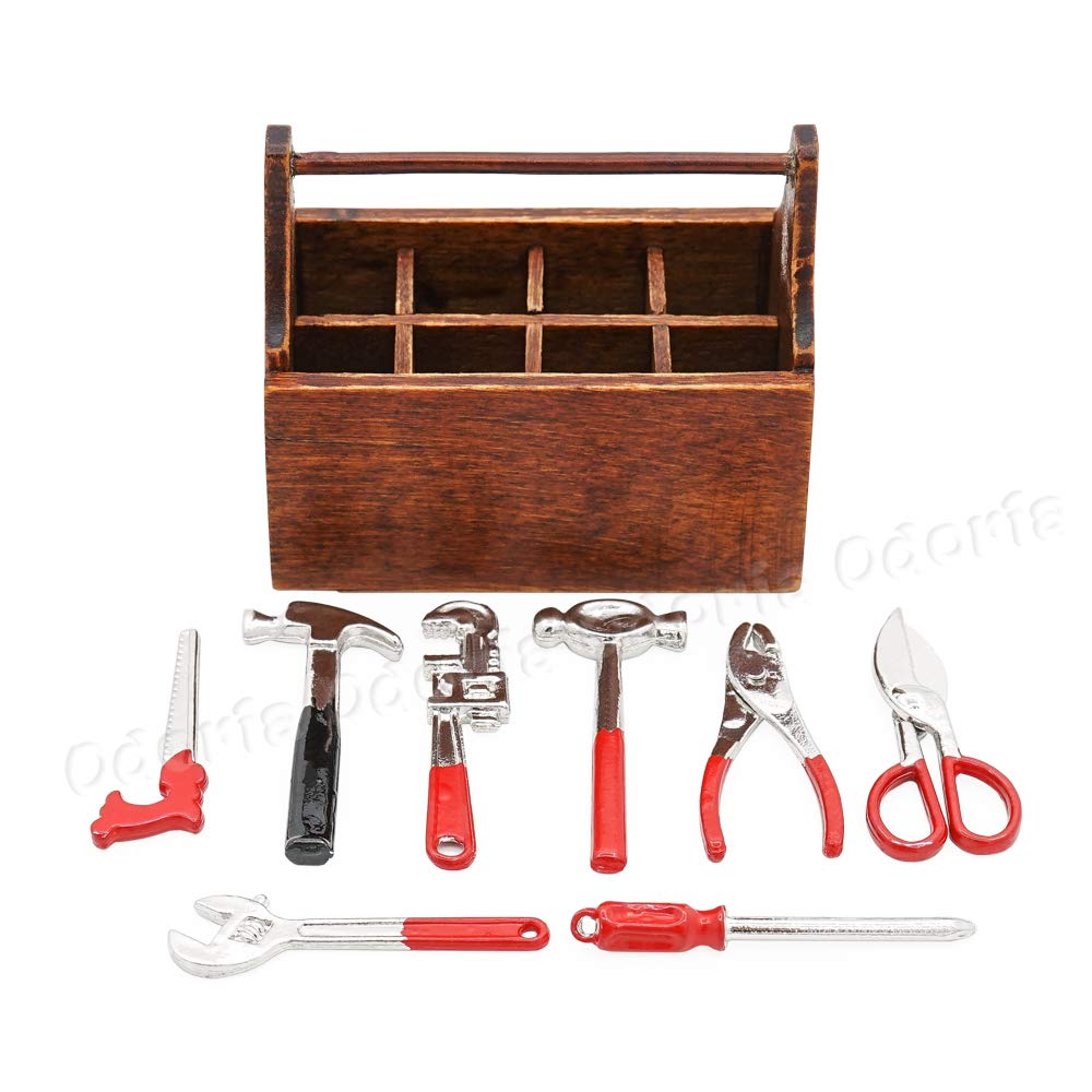 Odoria 1/12 Scale Miniature Toolbox Set with 8Pcs Tools - Realistic Dollhouse Garage Accessories for DIY Model Building, Miniature Scenes & Collectors