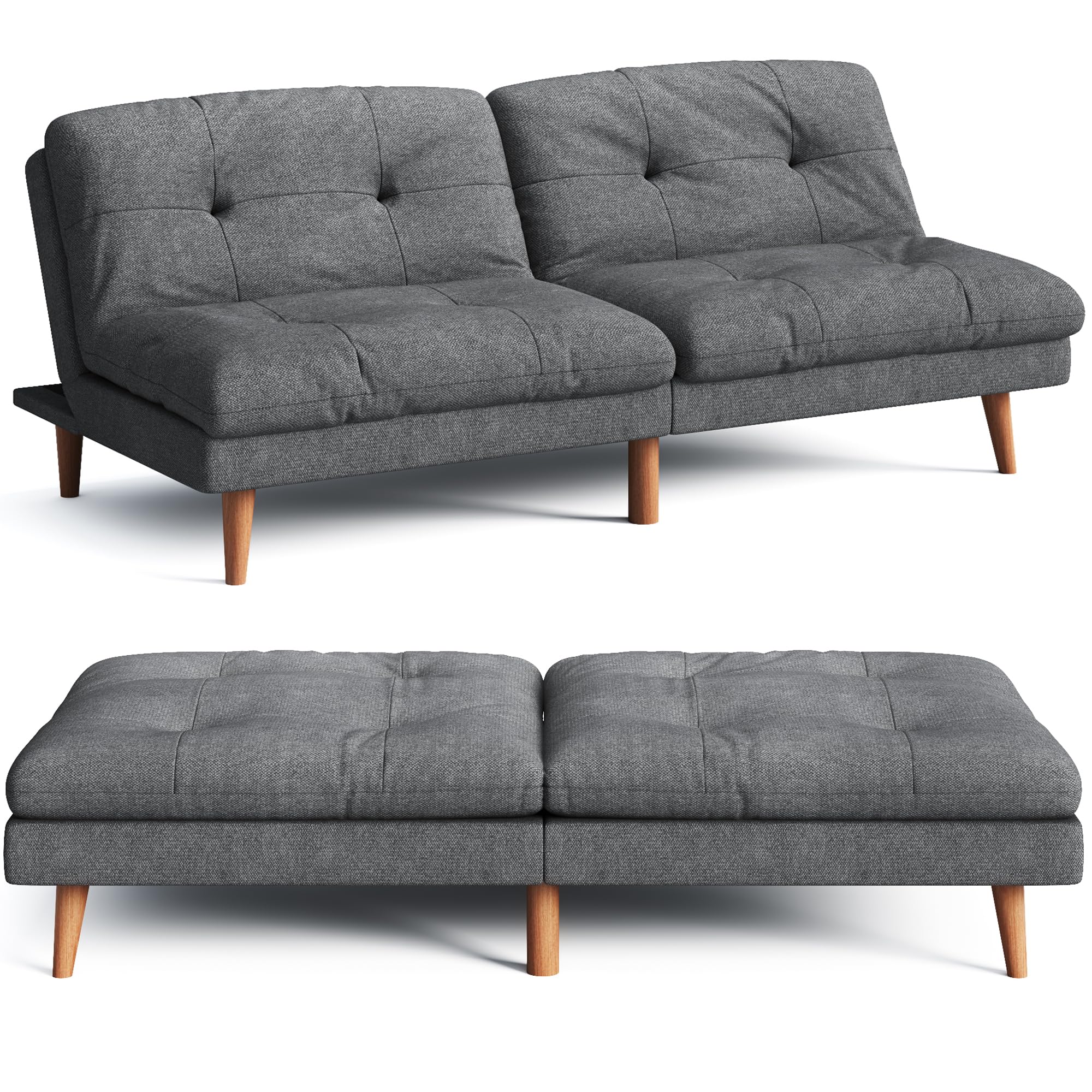 YESHOMY Convertible Futon Sofa Bed - Adjustable Backrest, Skin-Friendly Fabric, Space-Saving Sleeper for Small Apartments - Modern Living Room Furniture Set in Gray - Perfect for Guest Rooms, Studio Apartments & Dorm Rooms
