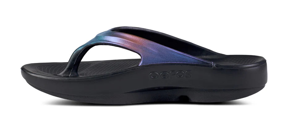 Oofos Women's Oolala Luxe Thong Sandals - Comfortable Recovery Flip Flops for Plantar Fasciitis Relief - Midnight Spectre Color - Perfect for Post-Workout, Beach & Everyday Wear