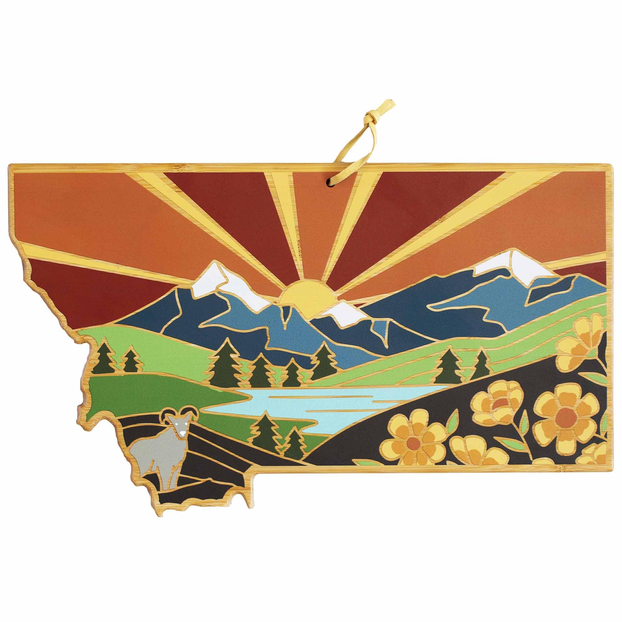 Handcrafted Montana Wood Cutting Board with Summer Stokes Artwork – Durable Kitchen Essential for Chopping, Serving & Home Decor