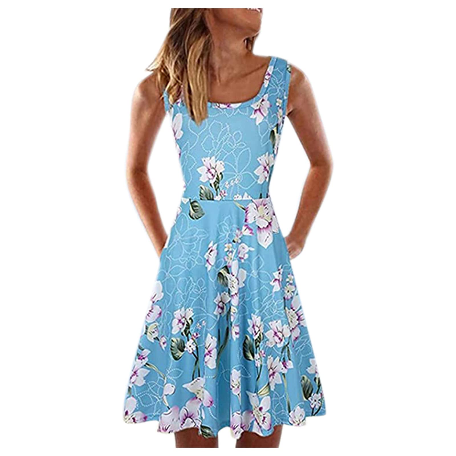 Women's Summer Beach Dress - Sleeveless U-Neck A-Line Short Casual Printed Loose Sundress | Perfect for Vacation, Pool Party & Tropical Getaway