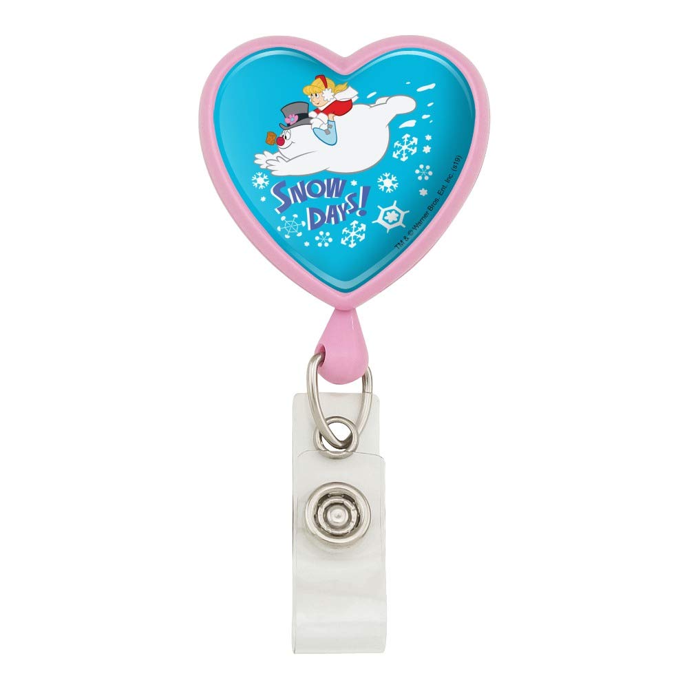 Frosty The Snowman Snow Days Heart Lanyard Retractable Reel Badge ID Card Holder - Christmas Office Accessory for Teachers, Nurses & Event Staff
