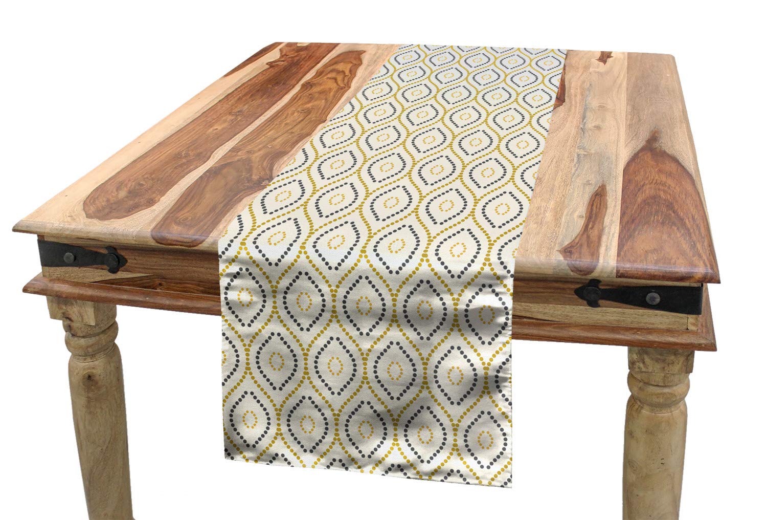 Ambesonne Geometric Abstract Table Runner - Retro Wavy Dots Design, 16x72 Inches, Ivory Khaki & Grey - Perfect for Dining Room & Kitchen Decor | Washable Rectangular Table Cover for Parties & Home Styling