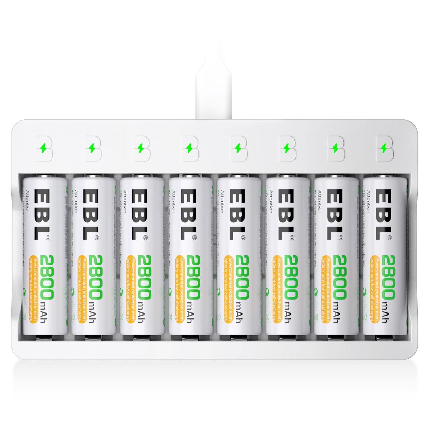 EBL 2800mAh Rechargeable AA Batteries (8-Pack) with 8-Bay Fast Charger for AA/AAA Ni-MH Ni-CD - Perfect for Cameras, Toys, Flashlights & Electronics