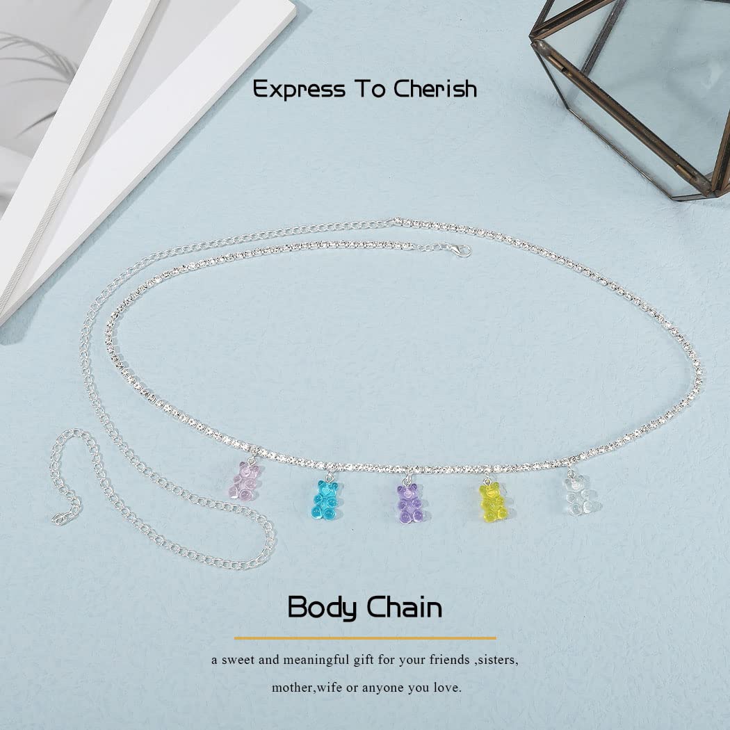 Silver Rhinestone Belly Chain for Women - Sparkly Crystal Body Jewelry, Cute Waist Chain for Girls, Perfect for Rave, Festival, and Beach Accessories