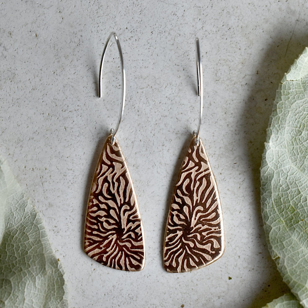 Stylish Coral Copper Triangular Drop Earrings for Women - Boho Chic Jewelry for Parties, Weddings & Everyday Wear