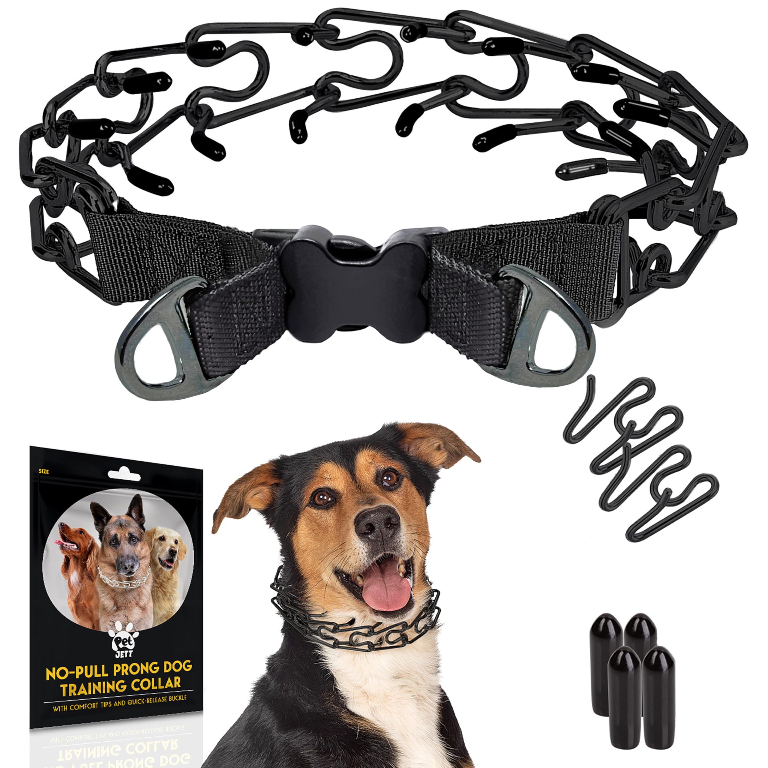 PetJett Prong Collar for Dogs - No Pull Training Collar, Adjustable Pinch Collar for Small Medium Large Dogs - Stainless Steel Choke Chain for Obedience & Behavior Training - Perfect for Walking, Leash Training & Aggressive Dogs Control