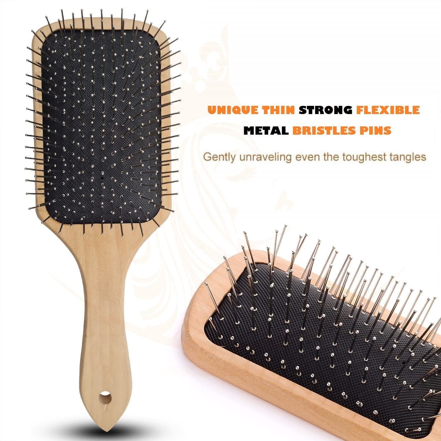 KAYI Wooden Massage Hair Brush with Metal Pins - Large Detangling Brush for Thick Hair, Scalp Massager for Hair Growth & Relaxation | Perfect for SPA, Salon & Home Hair Care