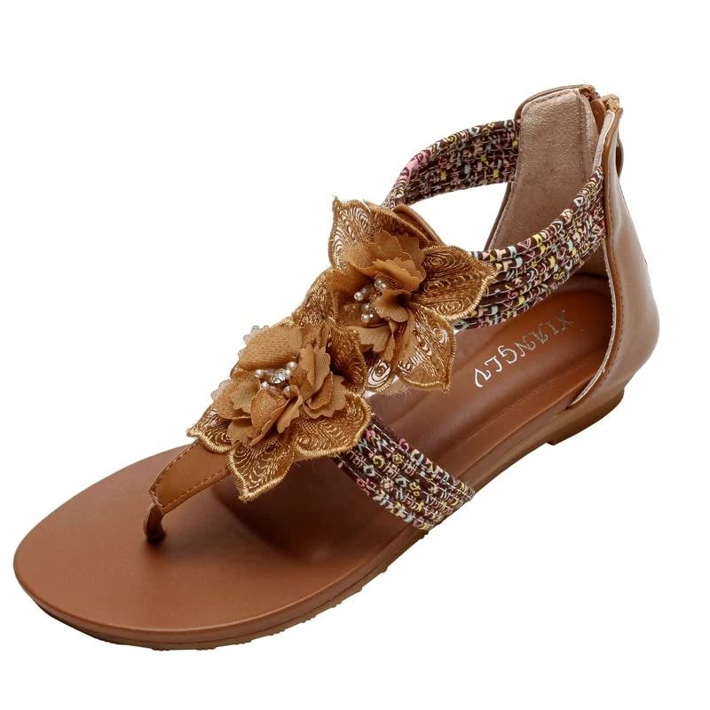 JrenBox Women's Samiya Antrodel Sandals - Summer Fashion Roman Sandals with Face Drag Design (Brown, Size 11) - Perfect for Beach, Vacation & Casual Outfits