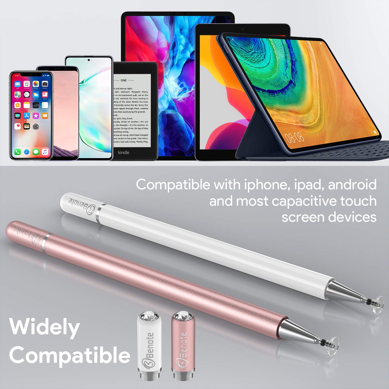 Premium Stylus Pen for iPad, iPhone, Android & Chromebook - Fine Tip with High Sensitivity Rubber Disc for Drawing, Writing & Note Taking - Perfect for Artists, Students & Professionals (Rose Gold)