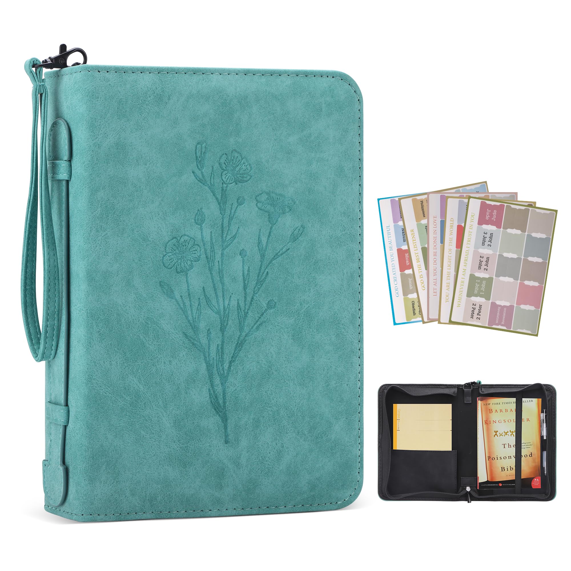 PU Leather Bible Cover Case for Men & Women - Large Waterproof Protective Bible Holder with Handle, Christian Gift Accessories Tote Bag (Green 20#, Medium Size) - Perfect for Church, Bible Study & Travel