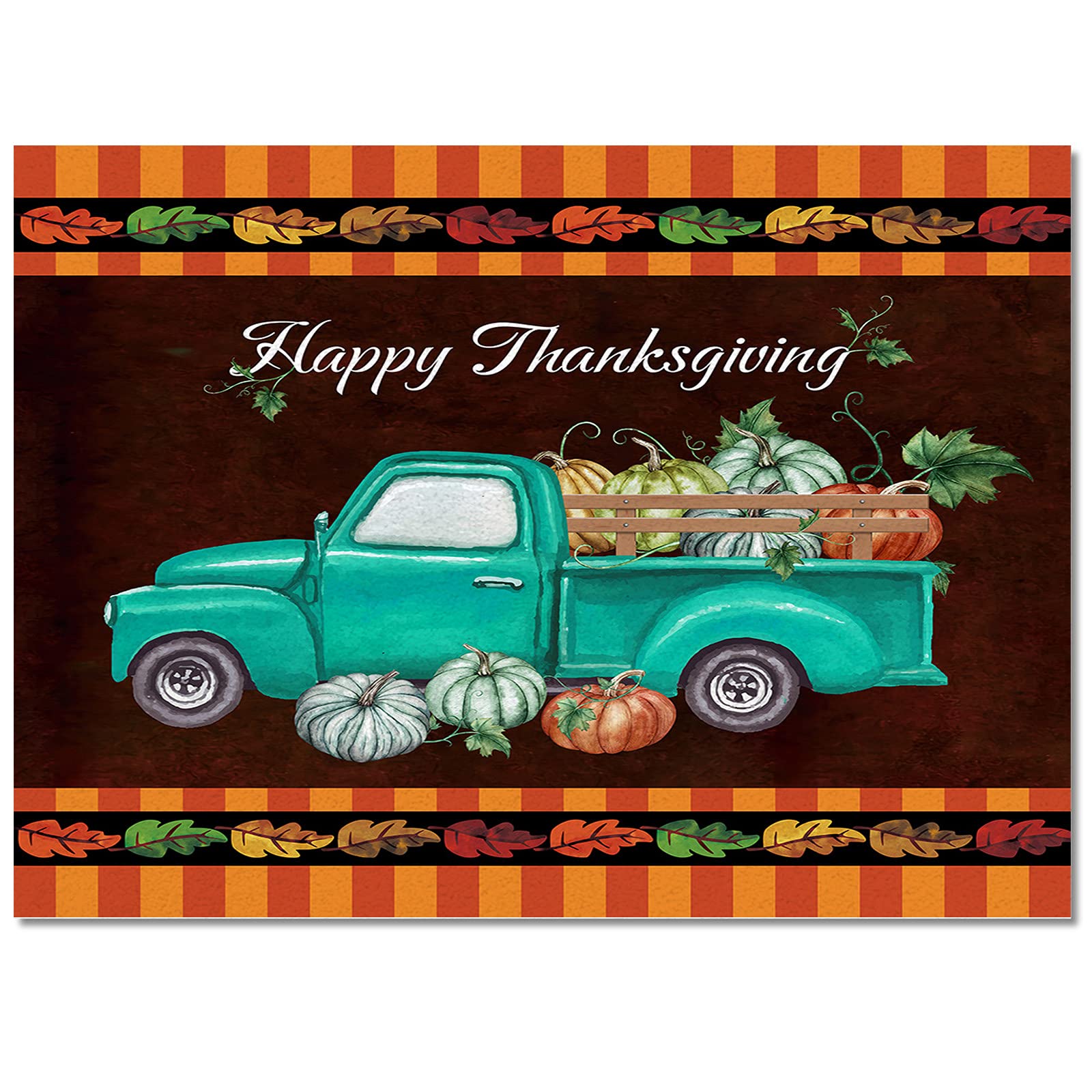 5' x 8' Non-Slip Blue Truck with Pumpkins Area Rug - Orange Yellow Stripes Rectangle Floor Mat for Living Room, Bedroom | Perfect for Fall Decor, Farmhouse Style & Cozy Home Accents